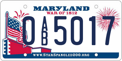 MD license plate 0AB5017