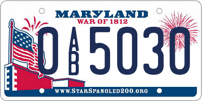 MD license plate 0AB5030