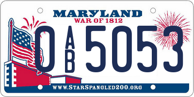 MD license plate 0AB5053