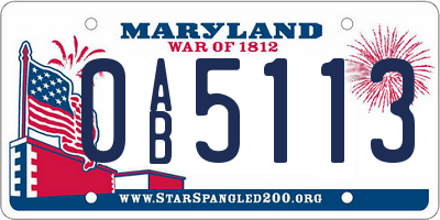 MD license plate 0AB5113