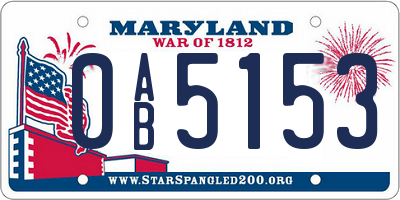 MD license plate 0AB5153