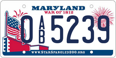 MD license plate 0AB5239