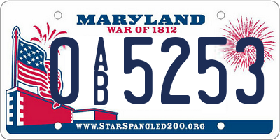 MD license plate 0AB5253