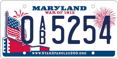 MD license plate 0AB5254