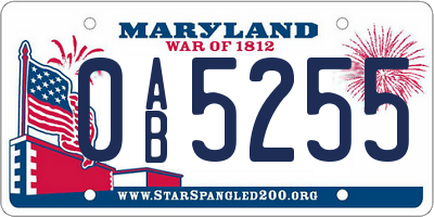 MD license plate 0AB5255
