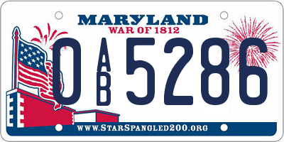 MD license plate 0AB5286