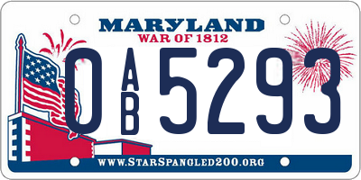 MD license plate 0AB5293
