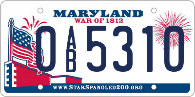 MD license plate 0AB5310