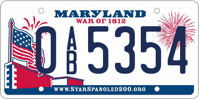 MD license plate 0AB5354