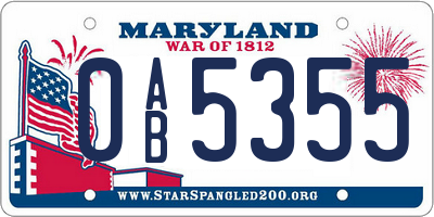 MD license plate 0AB5355