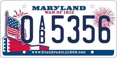 MD license plate 0AB5356