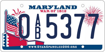 MD license plate 0AB5377