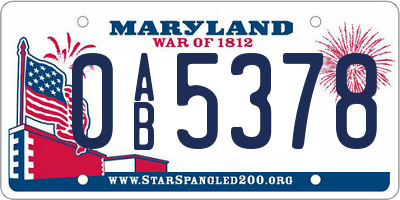 MD license plate 0AB5378