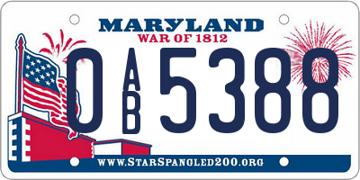 MD license plate 0AB5388