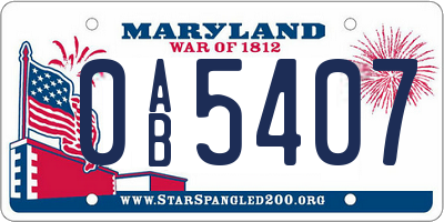 MD license plate 0AB5407