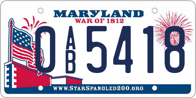 MD license plate 0AB5418
