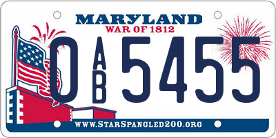 MD license plate 0AB5455