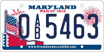 MD license plate 0AB5463