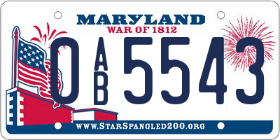 MD license plate 0AB5543