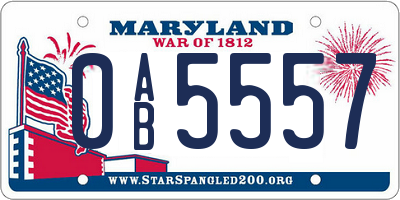 MD license plate 0AB5557