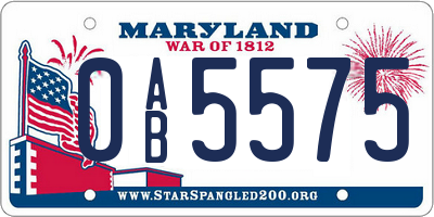 MD license plate 0AB5575