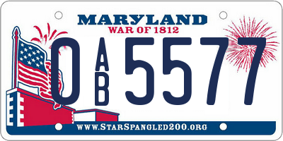 MD license plate 0AB5577