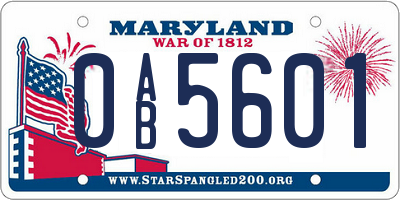 MD license plate 0AB5601