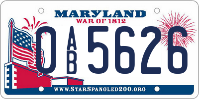 MD license plate 0AB5626