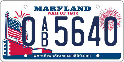 MD license plate 0AB5640