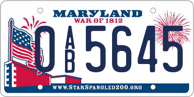 MD license plate 0AB5645