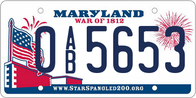 MD license plate 0AB5653