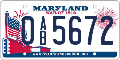 MD license plate 0AB5672