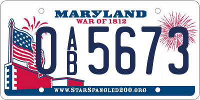 MD license plate 0AB5673
