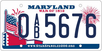 MD license plate 0AB5676