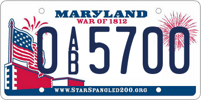 MD license plate 0AB5700