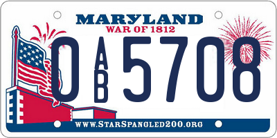 MD license plate 0AB5708