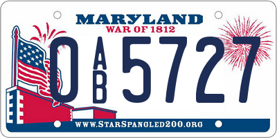 MD license plate 0AB5727