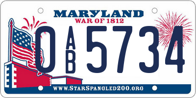 MD license plate 0AB5734