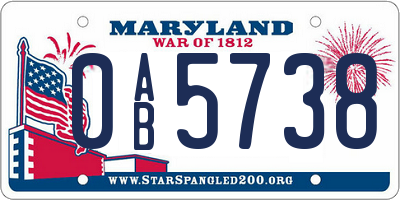 MD license plate 0AB5738