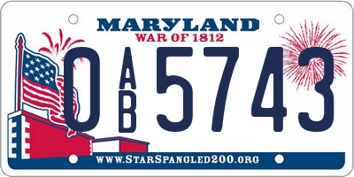 MD license plate 0AB5743