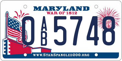 MD license plate 0AB5748