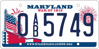 MD license plate 0AB5749