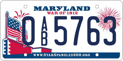 MD license plate 0AB5763