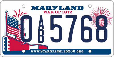 MD license plate 0AB5768
