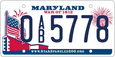 MD license plate 0AB5778