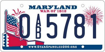 MD license plate 0AB5781