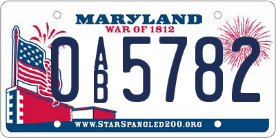 MD license plate 0AB5782