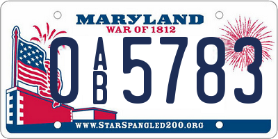 MD license plate 0AB5783