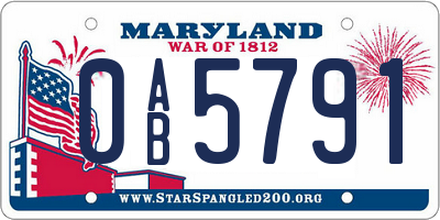 MD license plate 0AB5791
