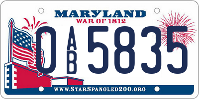MD license plate 0AB5835